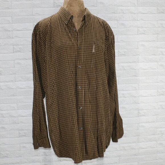 COLUMBIA Button Down Long Sleeve Plaid Casual Brown Black Classic X-Large - Picture 1 of 11